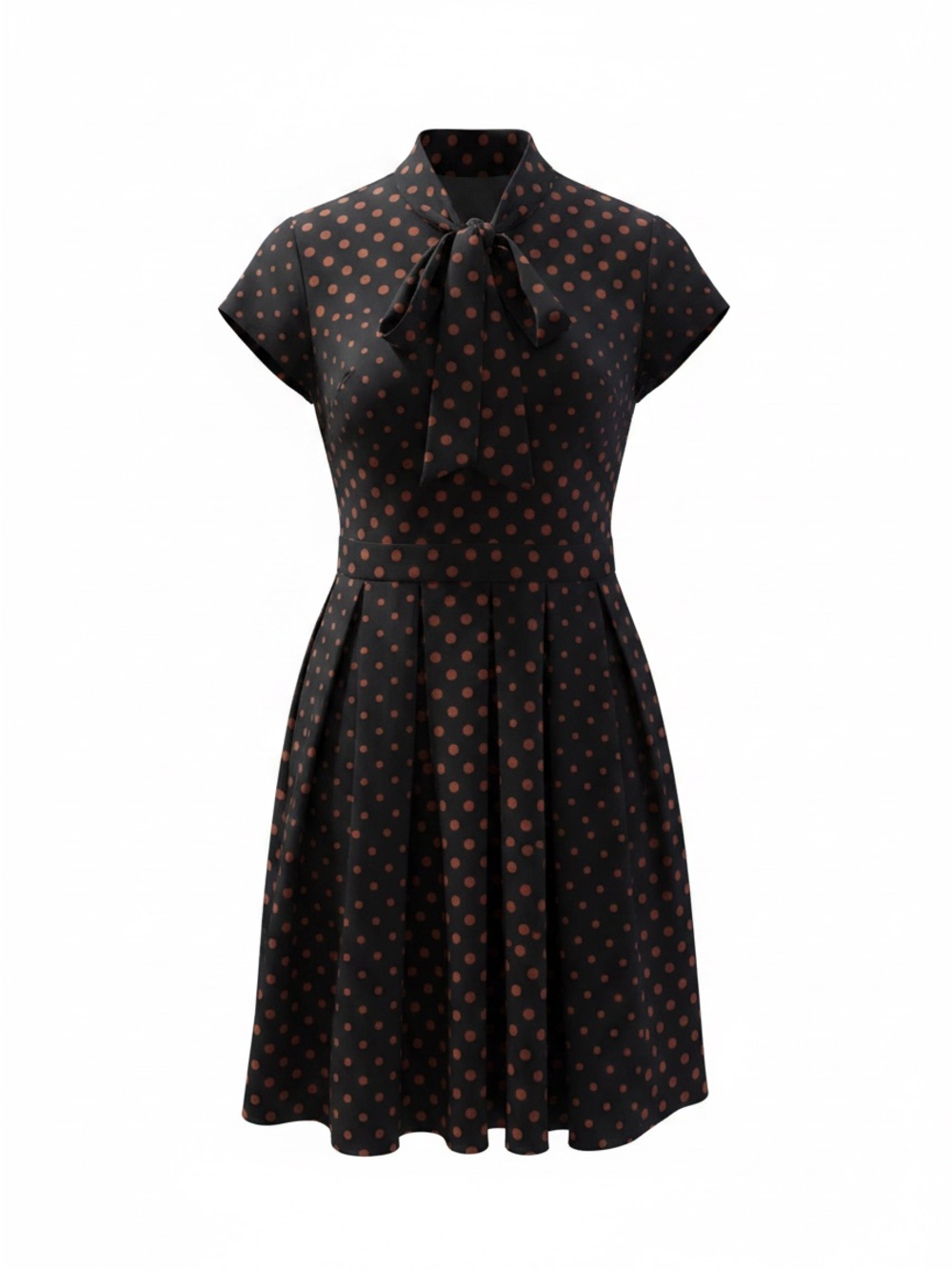 1901 Black Dress with Rust Polka Dots and Tie Neck